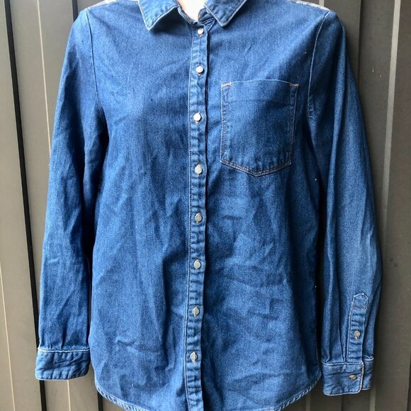 ASOS Women’s Denim Shirt with Plaid Back Yoke Chambray Y2K Western 90s Size 0 US - Picture 6 of 8